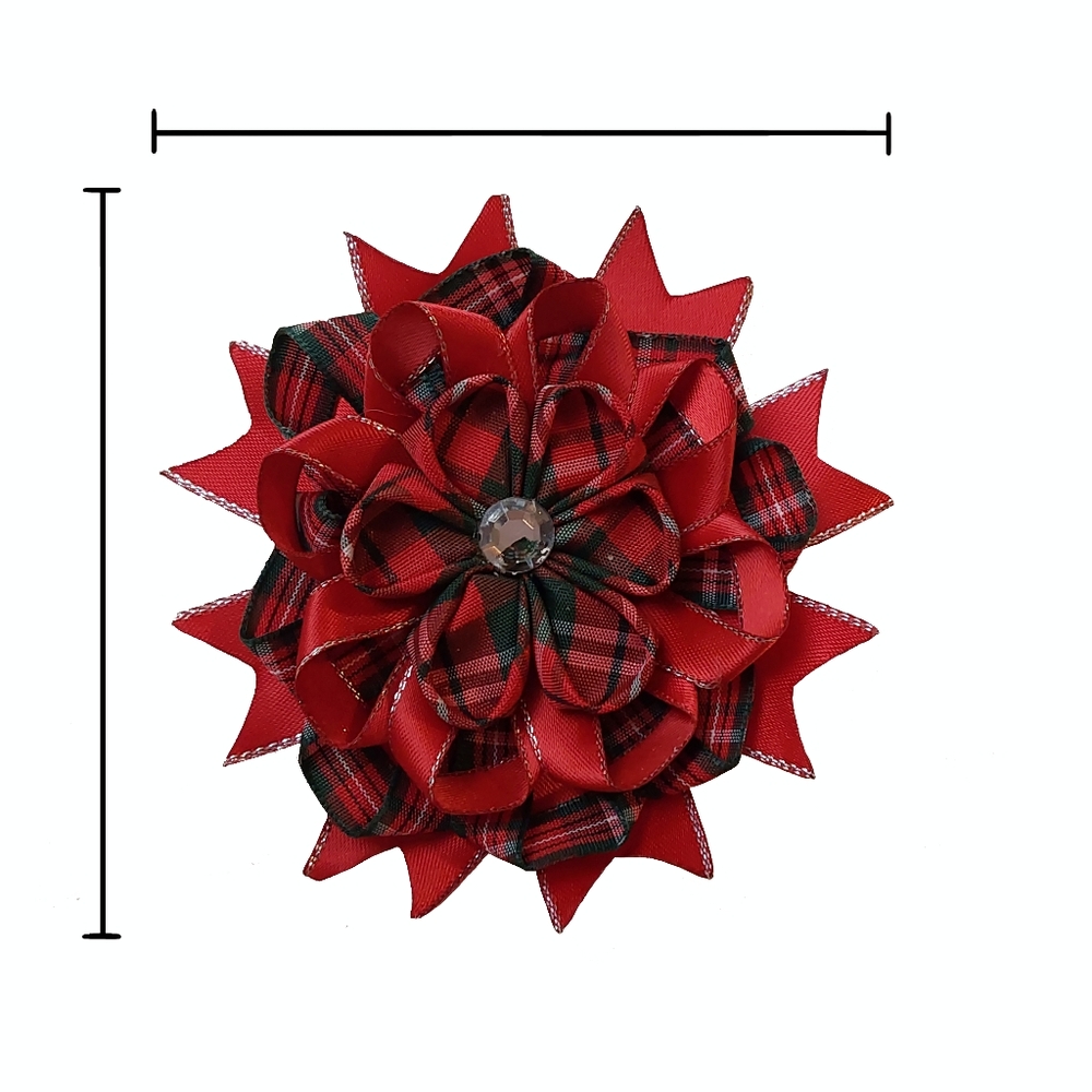 Holiday Red Plaid Ribbon Flower Clip - Brand Unbranded